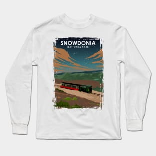 Snowdonia National Park Wales UK Travel Poster at Night Long Sleeve T-Shirt